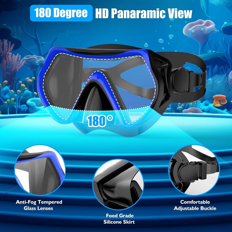 wutrye Snorkeling Gear for Adults, Dry-Top Snorkel Set Scuba Diving mask, Snorkel Mask, Panoramic Anti-Leak Anti-Fog Tempered Glass Lens, Swimming Training Snorkeling Packages - Image 2